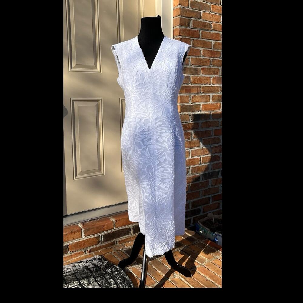Anne Klein Optic White Lace Sleeveless V-Neck Fit &Flare Dress Sz M Read Wedding